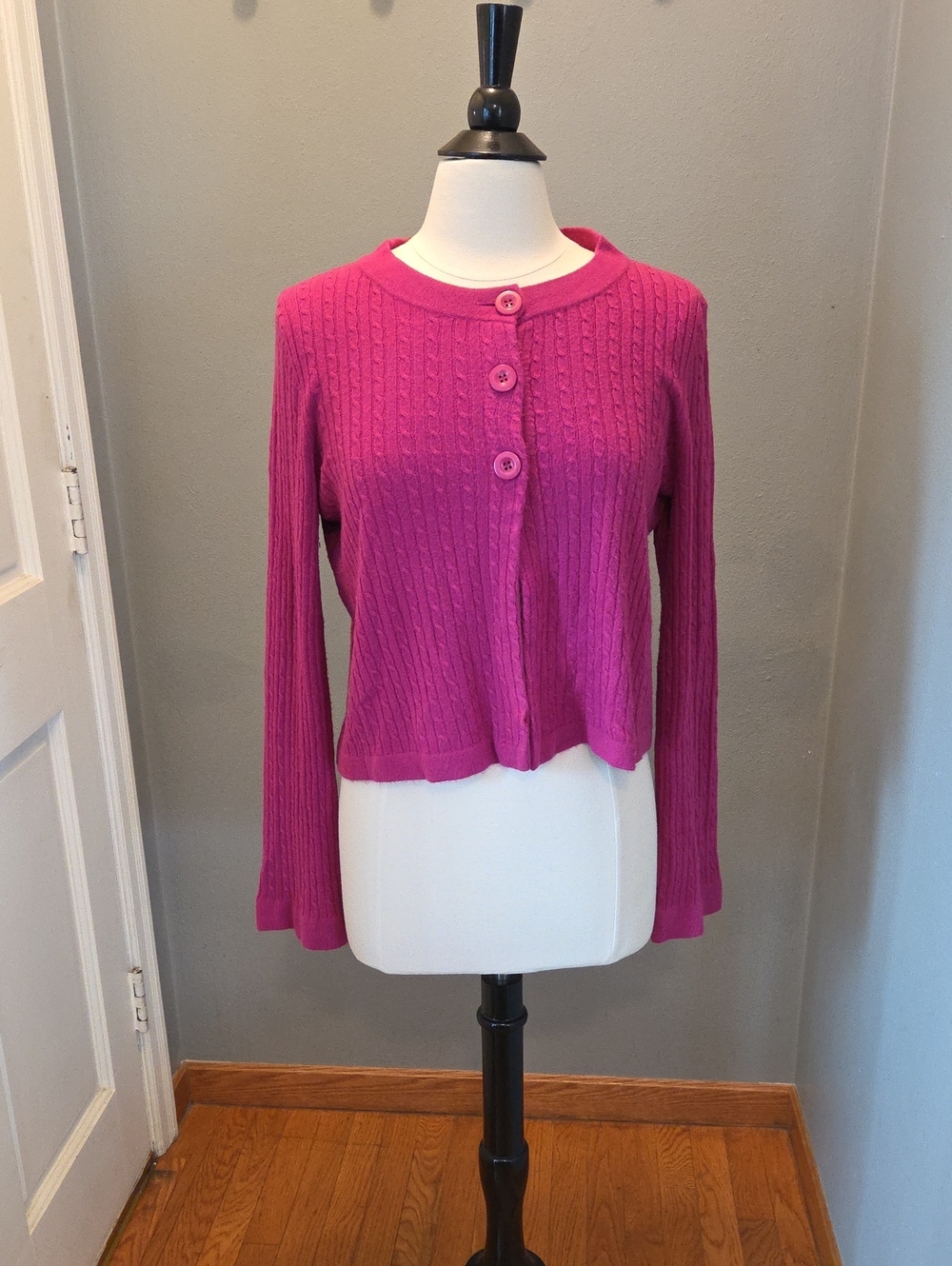 Designers Originals Bright Fuchsia Button-Front Cable Cardigan